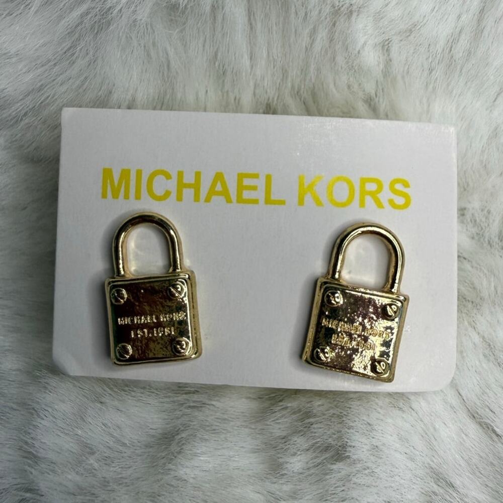 MICHAEL KORS Est 1981 Gold-Tone Logo Padlock Stud Earrings